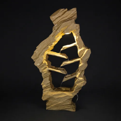 Sandstone Rock Floor Fountain with glowing natural cascade
