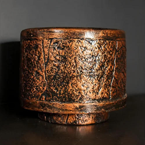 Fiber Textured Planter Set of three unbreakable pots in gold, silver, and copper finish