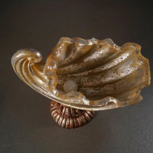 Silver Shell Lamp Pot with sculptural glowing wave shape