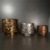 Fiber Textured Planter Set of three unbreakable pots in gold, silver, and copper finish
