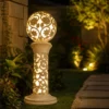Sandstone Vine Ball Pillar Light with glowing fiber floral sphere