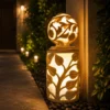Handmade Sandstone Leaf Design Garden Light with warm LED glow for indoor and outdoor decor