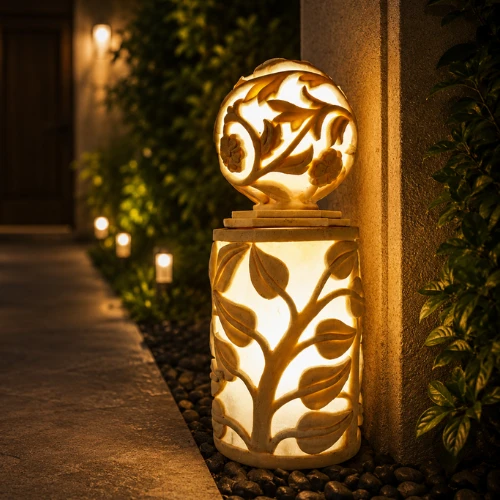 Handmade Sandstone Leaf Design Garden Light with warm LED glow for indoor and outdoor decor