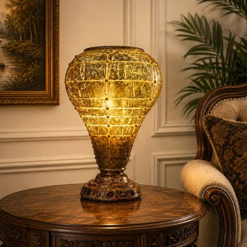 Silver Leafing Teardrop Lamp with textured quilted glow finish