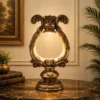 Antique Scroll Table Lamp with silver-brown scroll carving