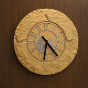Round Stone Wall Clock with Silver Numerals Decorative Home Wall Clock