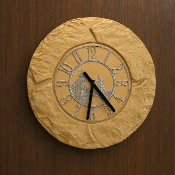Round Stone Wall Clock with Silver Numerals Decorative Home Wall Clock