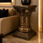 antique decorative pedestal side table with gold antique finish for living room