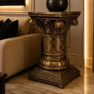 antique decorative pedestal side table with gold antique finish for living room