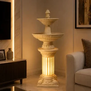 Sand Stone Water Fountain with glowing LED base – two-tier design