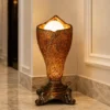 Golden Tulip Floor Lamp – Glowing Fiber Orb Light