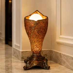 Golden Tulip Floor Lamp – Glowing Fiber Orb Light