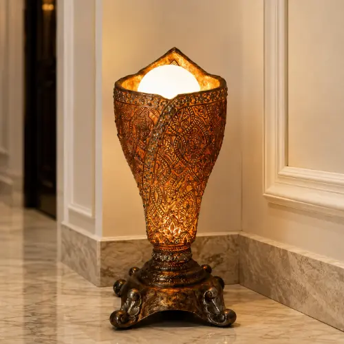 Golden Tulip Floor Lamp – Glowing Fiber Orb Light
