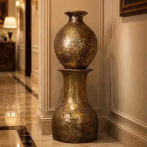 Golden Orb Pedestal Lamp – Glowing Sphere Floor Light