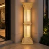 Sandstone Roman pillar garden light with fluted column and warm integrated lighting
