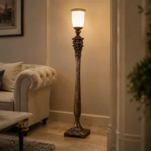 Torchiere Column Floor Lamp with frosted shade and fluted column