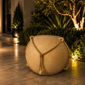 Sandstone planter pot with rope detailing