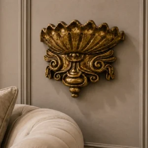 Golden Shell Wall Planter with scalloped shell top and antique finish