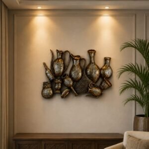 Fiber Vase Cluster Wall Hanging with silver-golden antique finish