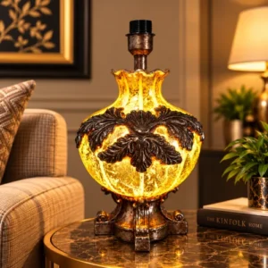 Floral fiber glass table lamp with glowing decorative body