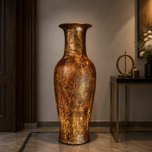 Golden Etched Floor Lamp with richly patterned golden glow finishGolden Etched Floor Lamp with richly patterned golden glow finish