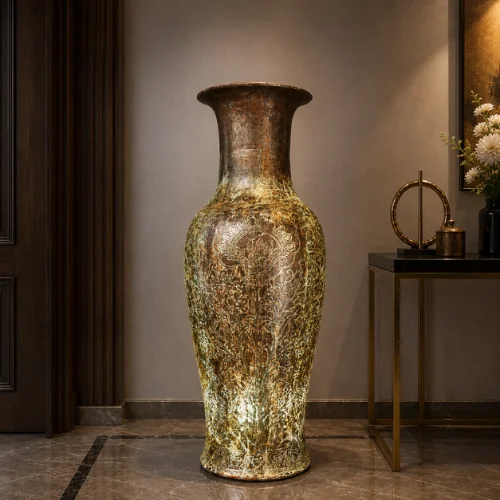 Golden Etched Floor Lamp with richly patterned golden glow finishGolden Etched Floor Lamp with richly patterned golden glow finish