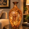 Ornate fiber glass table lamp with textured vase design