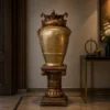 Golden Orb Pedestal Lamp with glowing sphere and antique gold base