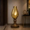 Frosted Glass Pedestal Lamp with textured shade and carved antique base