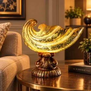 Silver Shell Lamp Pot with sculptural glowing wave shape
