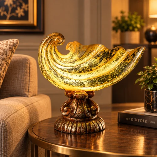 Silver Shell Lamp Pot with sculptural glowing wave shape