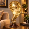 Golden Spiral Fiber Lamp with sculptural curved glowing shape