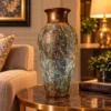 Decorative fiber glass vase with embossed floral design