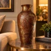 Decorative fiber glass vase with embossed floral design