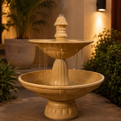 Sand Stone Water Fountain Two Tier Decorative Garden Fountain Weather Proof and Washable