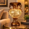Antique fiber glass vase lamp with ornate handles