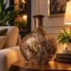 Fiber Textured Lamp Pot with antique glowing finish