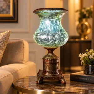 Vintage fiber glass table lamp with ornate pedestal base