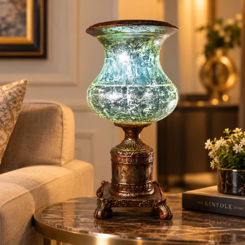 Vintage fiber glass table lamp with ornate pedestal base