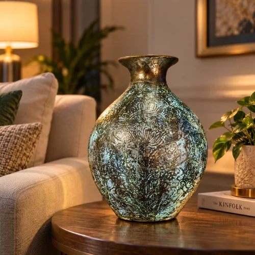 Decorative fiber glass table lamp with textured finish