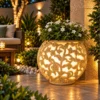 Sandstone Round Vine Planter with glowing carved floral pattern