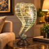 Golden Spiral Fiber Lamp with sculptural curved glowing shape