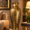Decorative fiber glass vase with embossed floral design