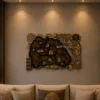 Handmade real leather Islamic calligraphy wall art with gold Arabic plaques and wood back
