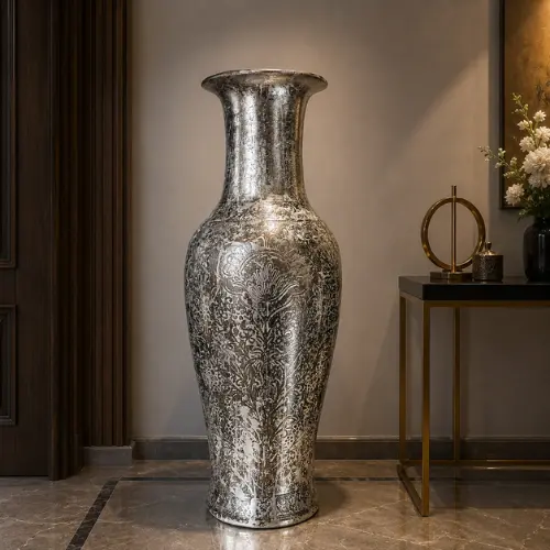 Golden Etched Floor Lamp with richly patterned golden glow finishGolden Etched Floor Lamp with richly patterned golden glow finish