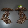 Fiber rope bracket with light - ornate gold leaf carved wall shelf pair