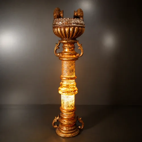 Handmade fiber glass water fountain with antique bronze finish and LED light