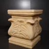 Sandstone carved leaf pedestal with scalloped urn top and stepped square base