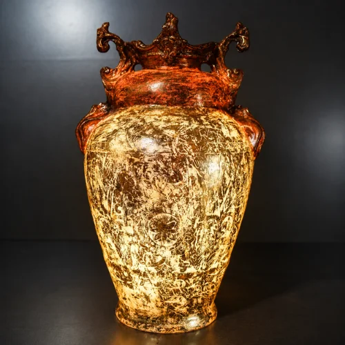 Antique fiber glass decorative vase with ornate handles