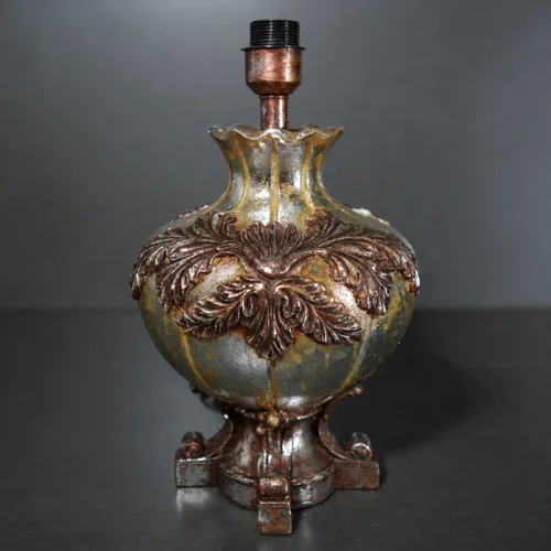 Floral fiber glass table lamp with glowing decorative body
